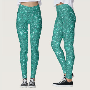 Leggings Paillettes Brillant Turquoise Bleu Aqua Glitz