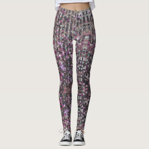 Leggings Paillettes en argent rose motif étincelant