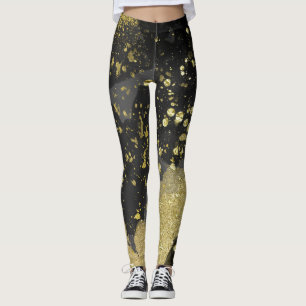 Leggings Paillettes noires et or Glam Grunge éclaboussures 