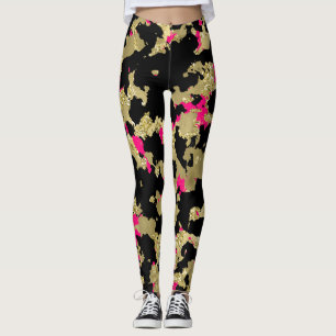 Leggings Paillettes Or Noir Rose Chaud Abstrait Glamour qui