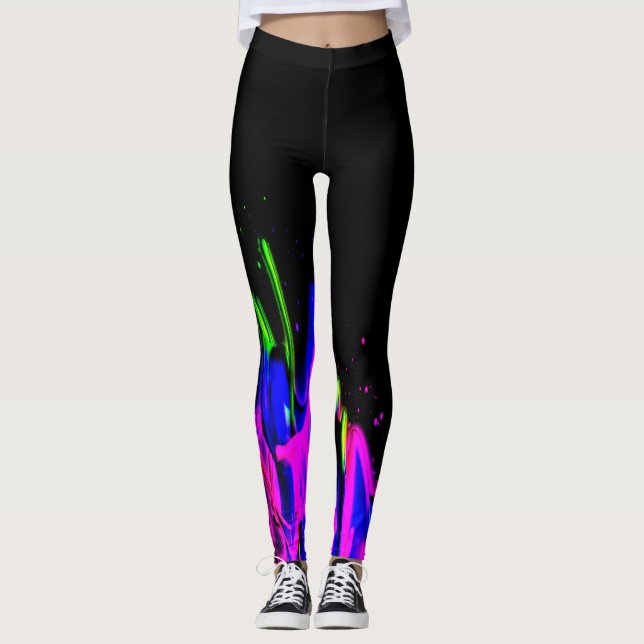 Leggings Paint Neon Paint Splash Bleu Pink vert et noir (Devant)
