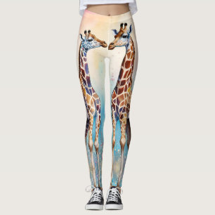 Leggings Paire de girafes en amour dans un jardin pastel