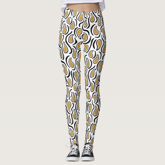 Leggings Paisley Abstrait 230523 - Golden Brown, B&W (Devant)