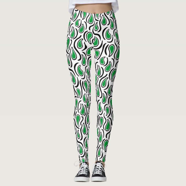 Leggings Paisley Abstrait 230523 - Grass Green, B&W (Devant)