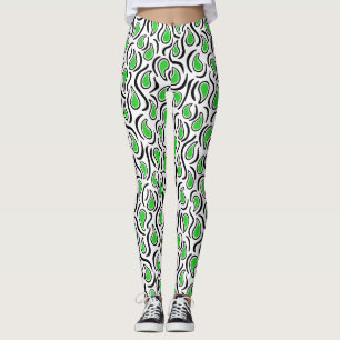 Leggings Paisley Abstrait 230523 - Spring Green, B&W