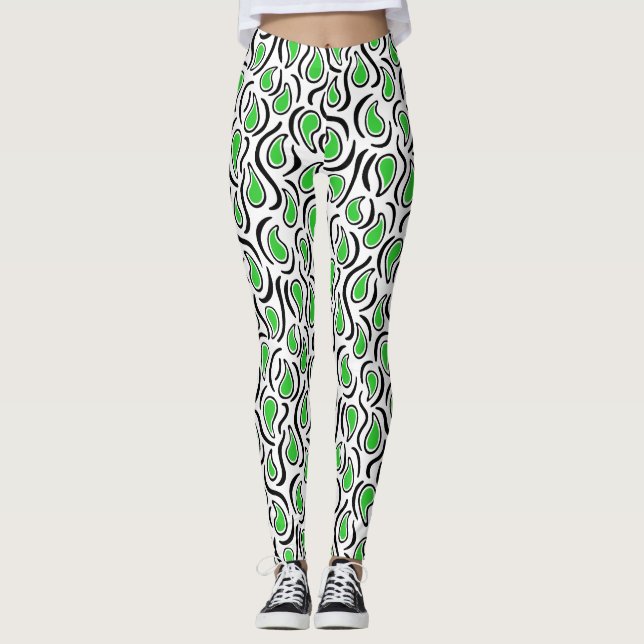 Leggings Paisley Abstrait 230523 - Spring Green, B&W (Devant)