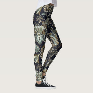 Leggings Paisley antique fleurit le motif noir d'arrière -