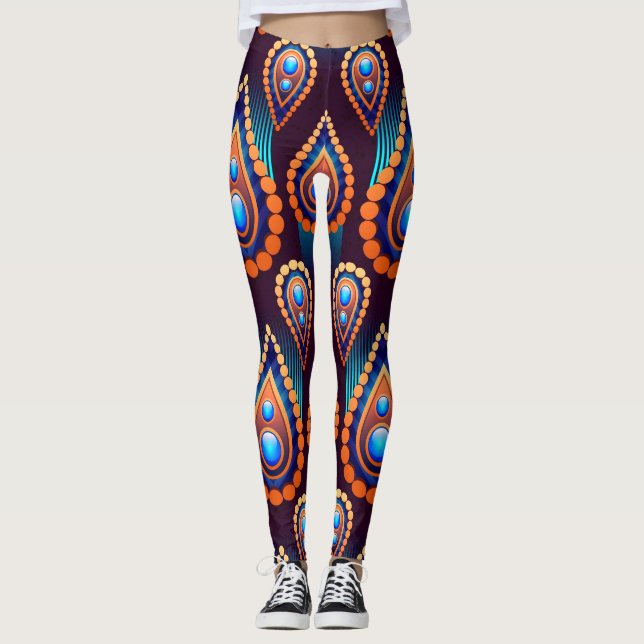 Leggings Paisley Comme Motif de bijoux coloré (Devant)