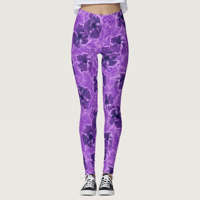 Leggings Paisley Hibiscus Vintage psychédélique (Devant)
