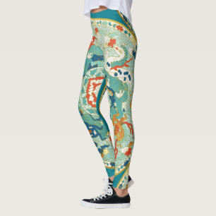 Leggings Paisley Horse Vert Orange Bleu Motif