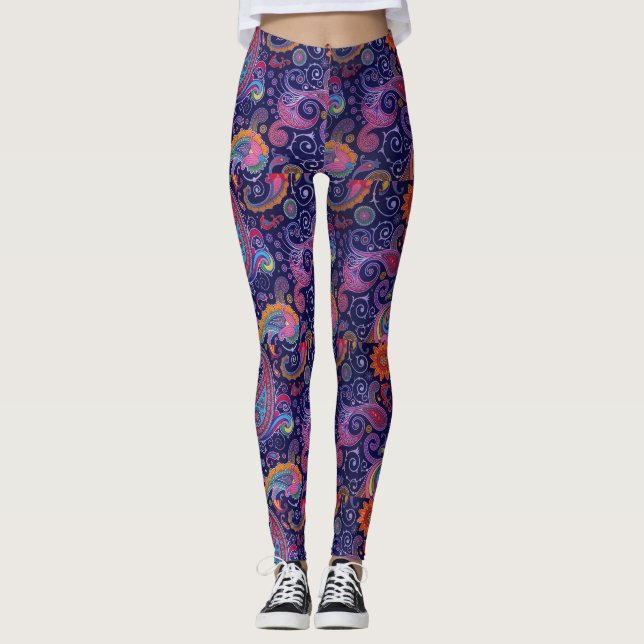 Leggings Paisley violet rose (Devant)