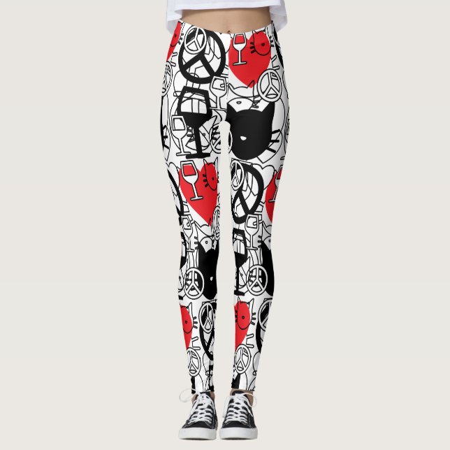 Leggings Paix, amour, vin et chats (Devant)