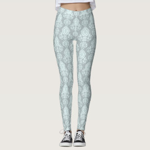 Leggings Pale Aqua Mint Blue Damask Filigree Flore