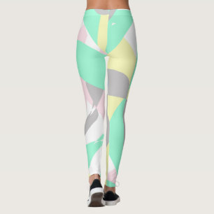 Leggings Pale Pastel Art Abstrait Gris Jaune Rose Blanc