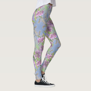 Leggings Pale Pastel Blue Sky Fleurs sauvages violet rose