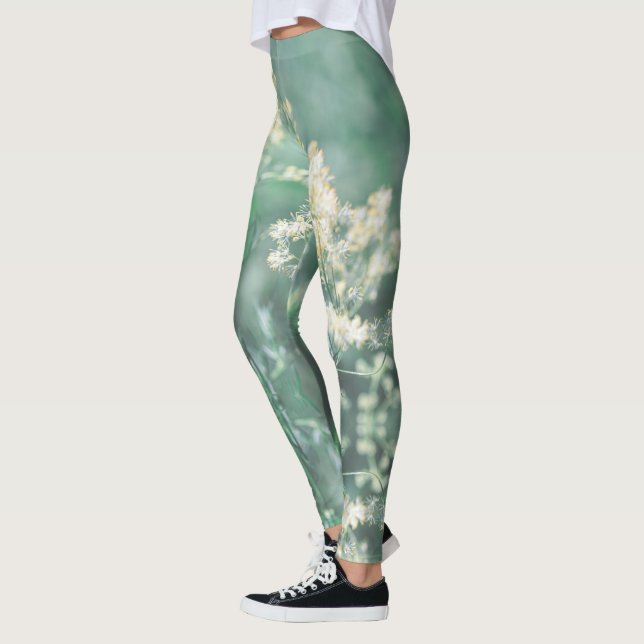 Leggings Pale Pastel Vert Jaune Fleurs de prairie Fluide Lé (Gauche)