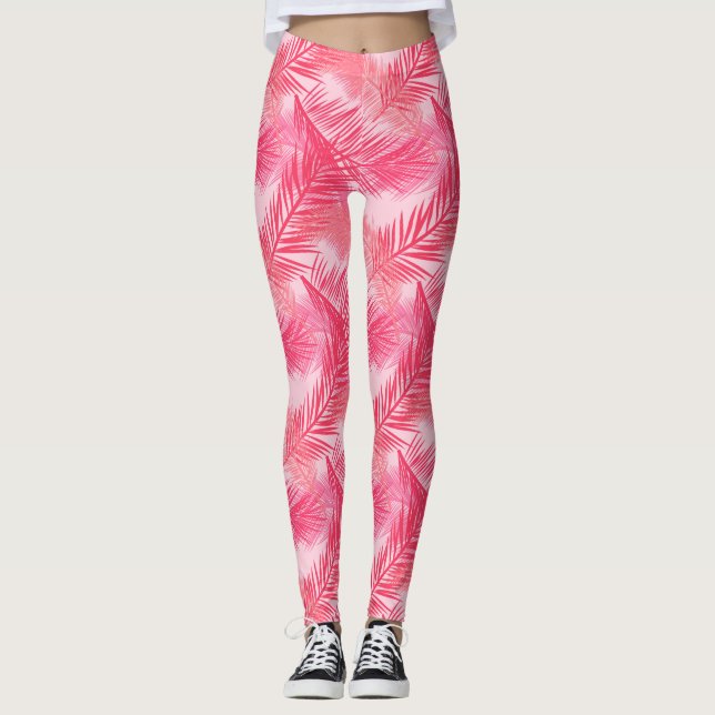Leggings Palm Leaf Print, Coral, Peach et Pastel Pink (Devant)