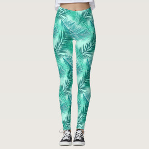 Leggings Palm Leaf Print, Turquoise, Turquoise et Aqua