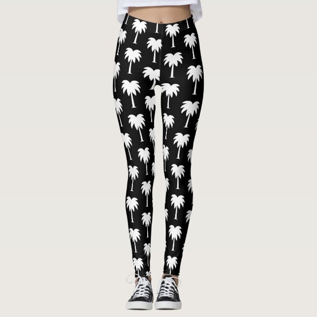 Leggings Palmier tropical noir et blanc motif (Devant)