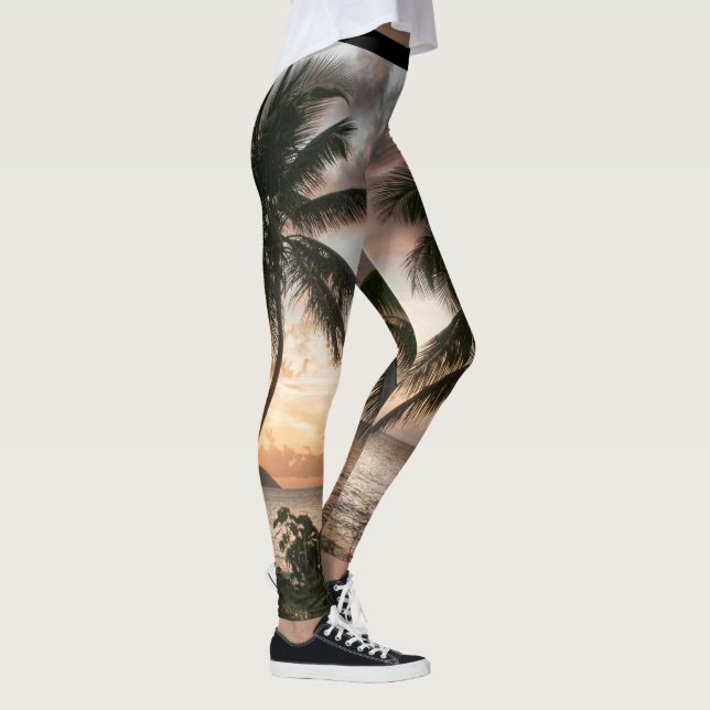 Leggings Palmiers à coucher de soleil tropical Caraïbes USV (Droite)