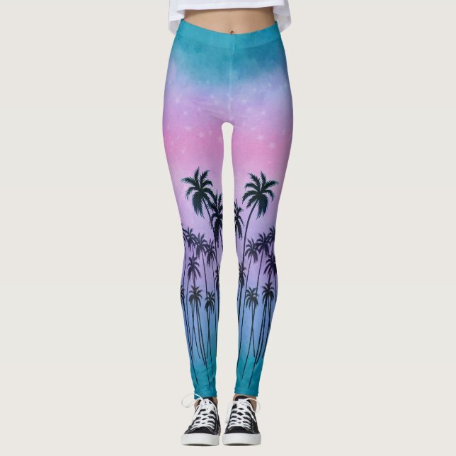 Leggings Palmiers mauves-turquoise (Devant)