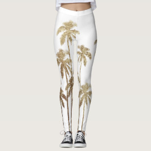 Leggings Palmiers tropicaux d'or fascinant sur le blanc