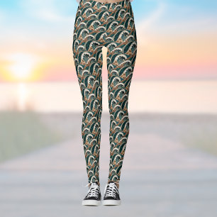 Leggings Palmiers Vagues polynésiennes Vintage Plage verte