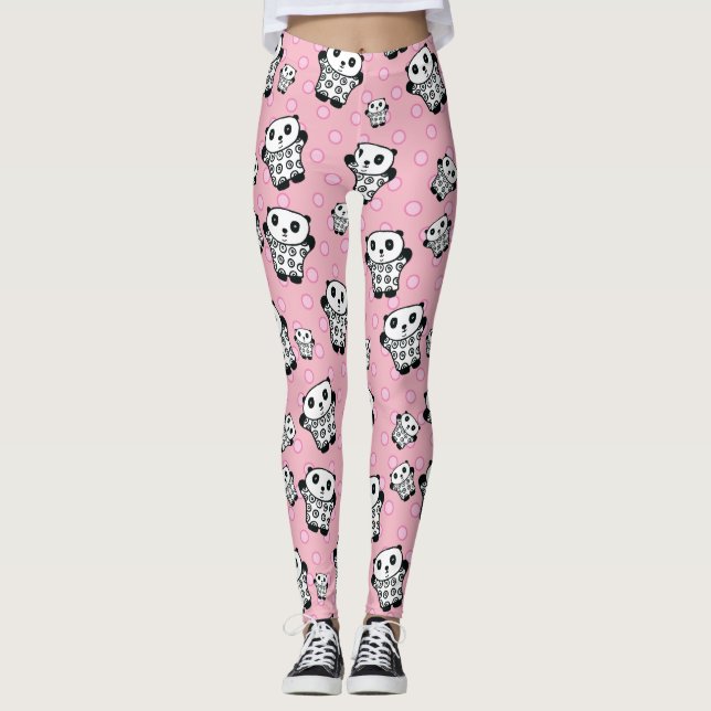 Leggings Panda rose poire moderne Pot (Devant)