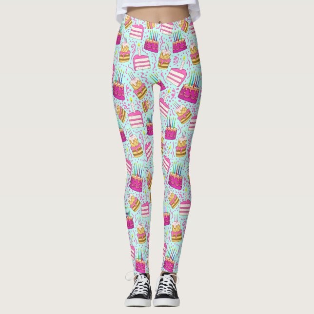 Leggings Pantalon d'anniversaire drôle avec Motif de gâteau (Devant)