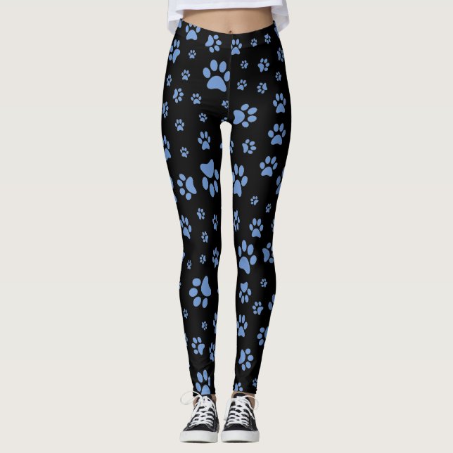 Leggings Pantalon de Yoga Empreinte de patte noir et bleu (Devant)
