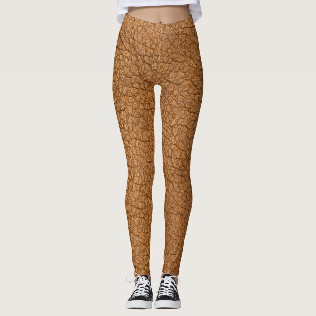 Leggings Pantalon de Yoga Motif en cuir Brown Faux Texture (Devant)