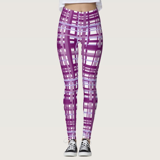 Leggings Pantalon de Yoga Plaid Violet (Devant)