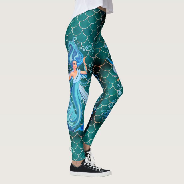 Leggings Pantalon d'entraînement bleu Aqua pour Mermaid Leg (Droite)