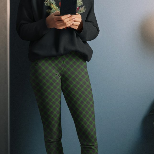 Leggings Pantalon en pyjama de Noël en coche noir vert fonc (Créateur téléchargé)