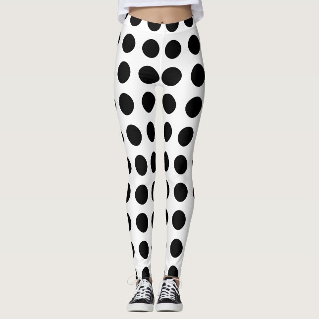 Leggings Pantalon noir et blanc de yoga de pois (Devant)