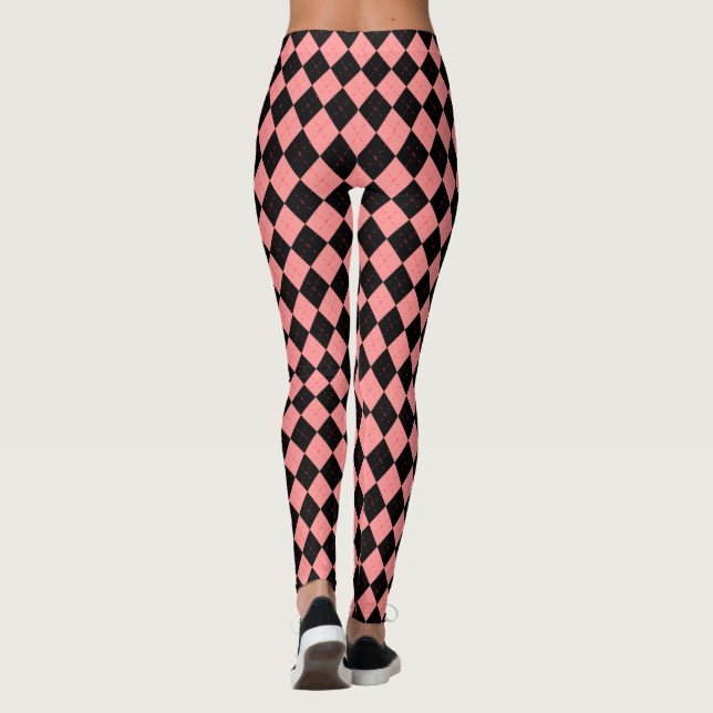 Leggings Pantalon Retro Rockabilly Jacquard noir rose (Dos)
