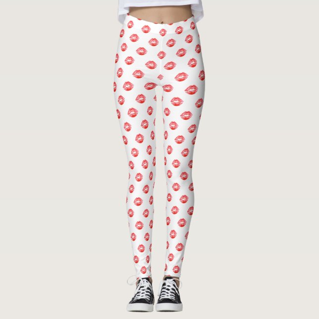 Leggings Pantalon rouge blanc de baiser de guêtres (Devant)