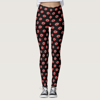 Leggings Pantalon rouge de baiser de noir de guêtres