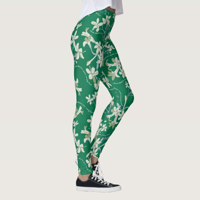 Leggings Pantalon vert jasmin fleuri printemps yoga pilates (Droite)