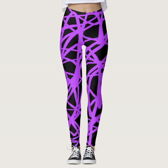 Leggings Pantalons de yoga en continu noir et violet (Devant)