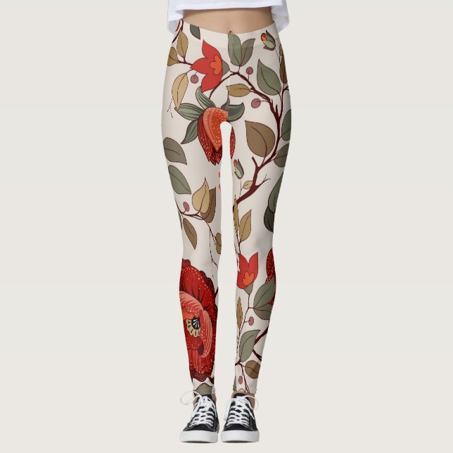 Leggings Papier peint floral vibrant : Motifs dessinés à la (Devant)