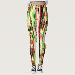 Leggings Papier tranché rayé de couleur rouge jaune et vert