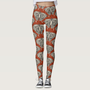 Leggings papillon blanc terracotta noir