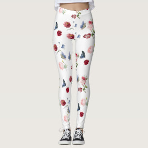 Leggings Papillon bleu rouge et rose Fleur Motif floral