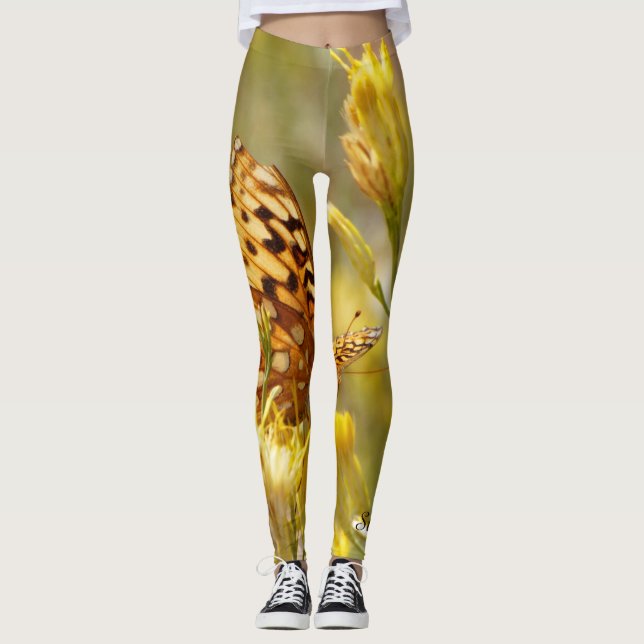 Leggings Papillon jaune, Nom personnalisé, Athluter (Devant)