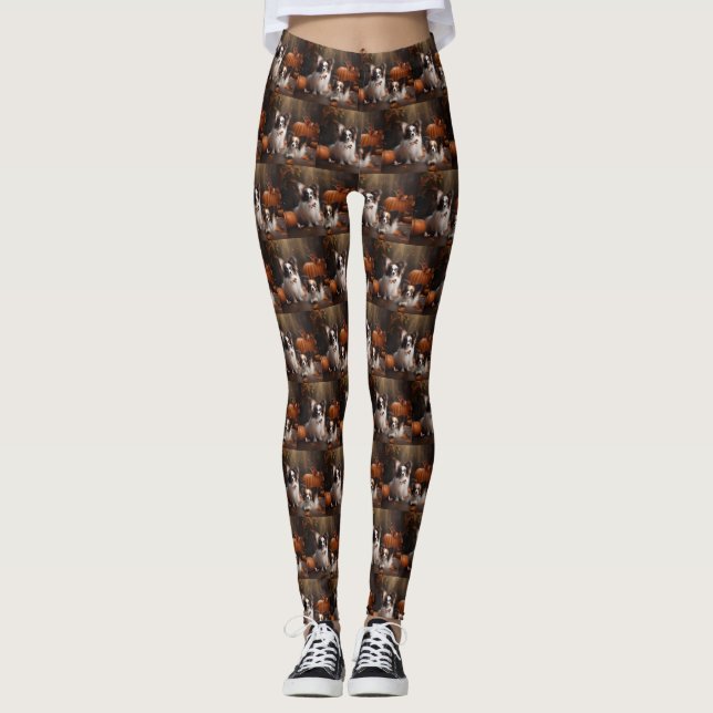 Leggings Papillon Puppy Automne Citrouille de plaisir (Devant)