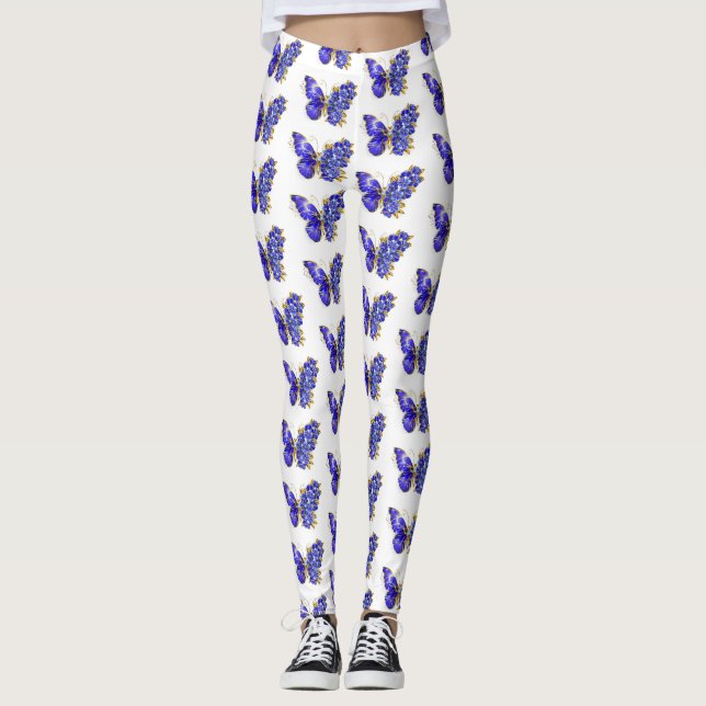 Leggings Papillon saphir à fleurs (Devant)