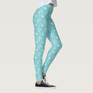 Leggings Papillons blancs et fleurs sur Aqua