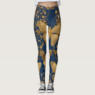 Leggings Papillons bleus métalliques avec Vins d'or