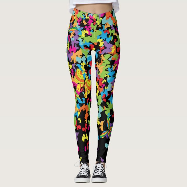 Leggings Papillons colorés 01.bw Black BG (Devant)